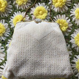 French Hand-Made Cream-Colored Beaded Purse